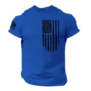 America Flag T-shirt Black Cotton Military Distressed USA Gym Top